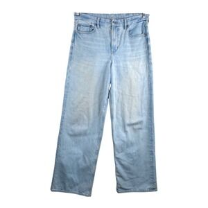 American Eagle CURVY Wide Leg Jeans sz 12L Light Wash Strigid High Rise 90s